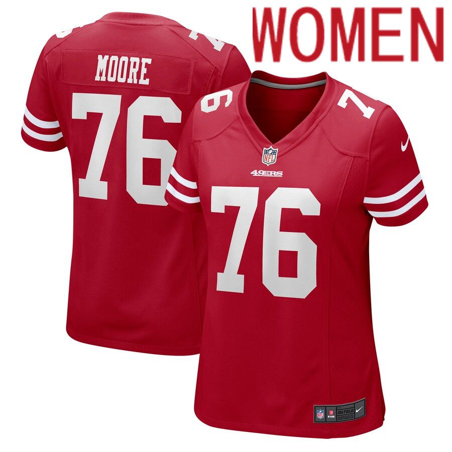 Women San Francisco 49ers 76 Jaylon Moore Nike Scarlet Game NFL Jersey